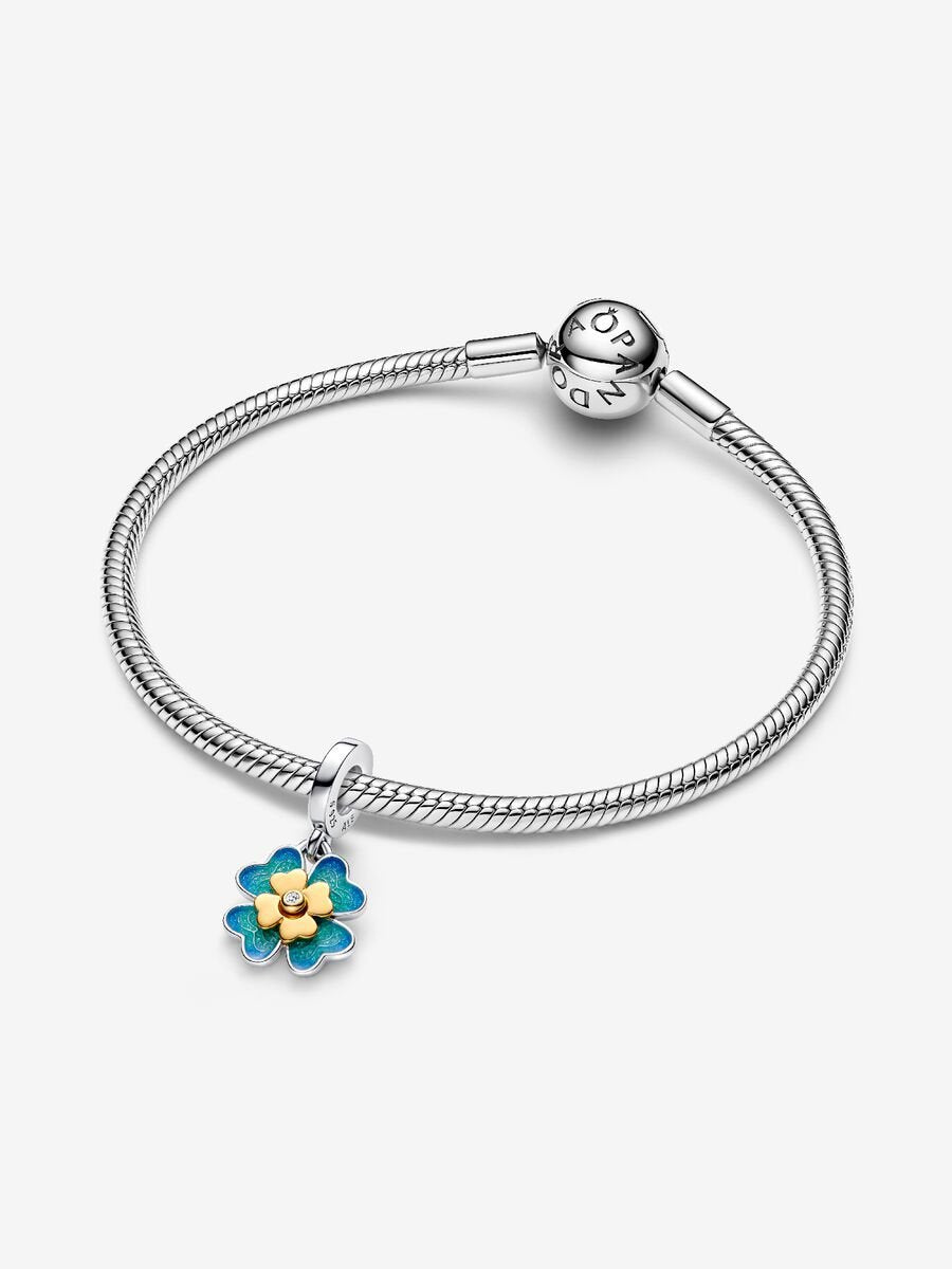 Conta Pendente Pandora Club 2025 Trevo Giratório 0.009 ct TW, Prata, Revestimento de ouro 14k