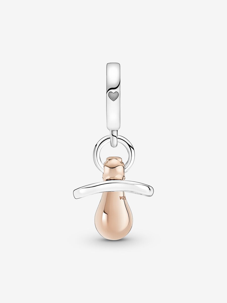 Conta Pendente Chupeta Prata, Revestimento de ouro rosa 14k